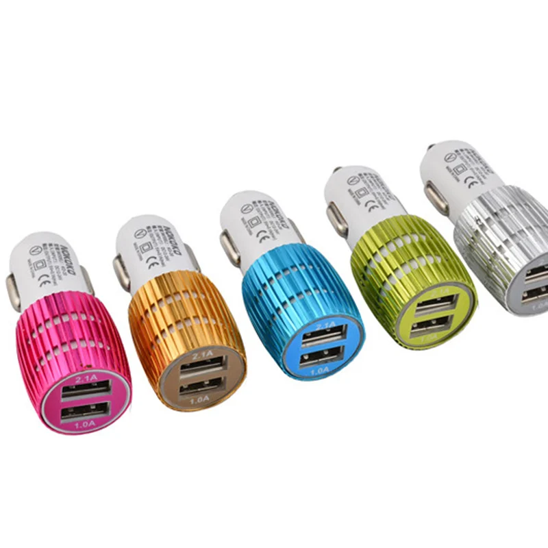 100 шт металлический сплав корпус со светодиодной подсветкой двойной порт USB Автомобильное зарядное устройство адаптер для Apple iPhone 5S 6 7 8 X iPad samsung gps MP4