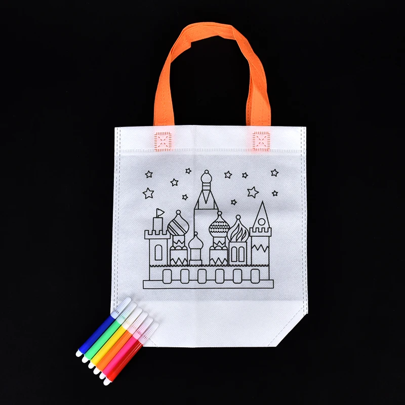 SZ пар DIY Рисование ремесла Сумки Игрушки Нетканые граффити Сумки окраски Детские ручной росписью сумки SZ3121 - Цвет: castle
