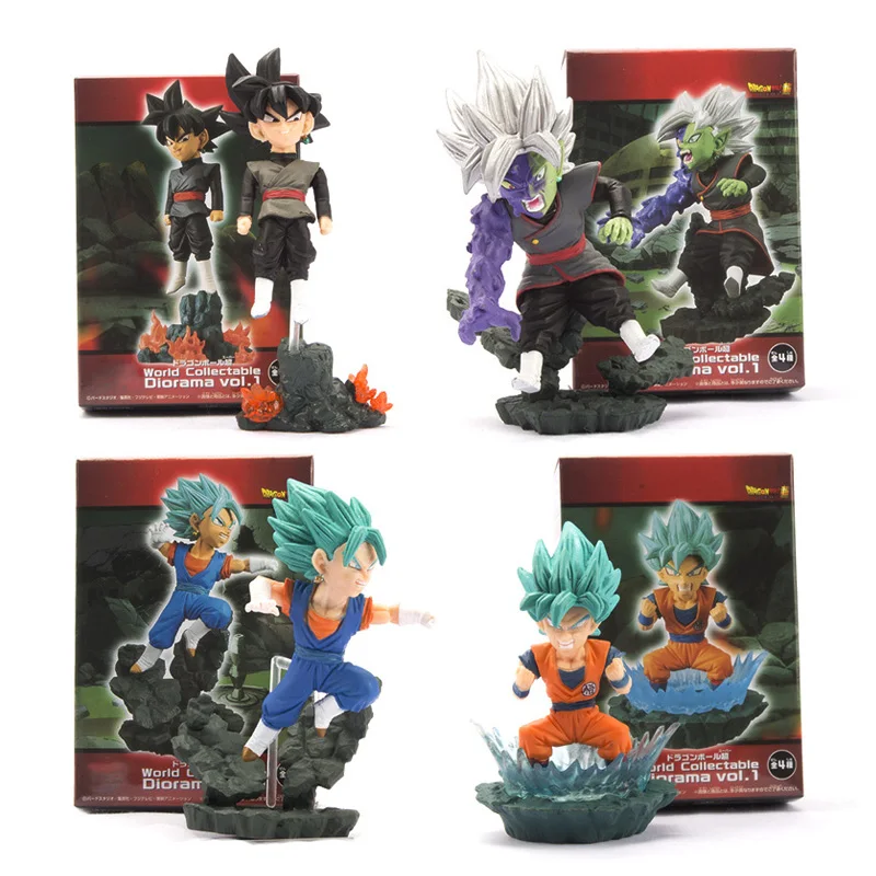 

4pcs/lot Dragon Ball Super Action Figures Black Son Goku Super Saiyan Blue Vegetto Zamasu World Collectable Diorama Model Toys