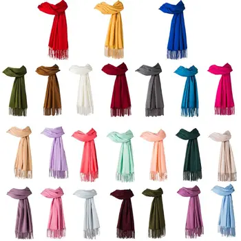 

Women Girls Pashmina Candy Solid Color Scarf with Fringe Tassels Autumn Winter Soft Warm Long Slim Shawl Blanket Wraps 200x70cm