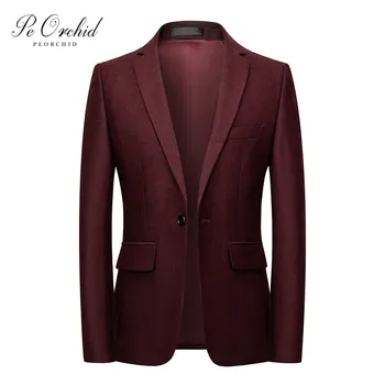 

PEORCHID 2020 Burgundy Men Blazer Slim fit Casual Stylish Daily Life Business Work Suit Jacket Formal Men Veste Blazer Homme