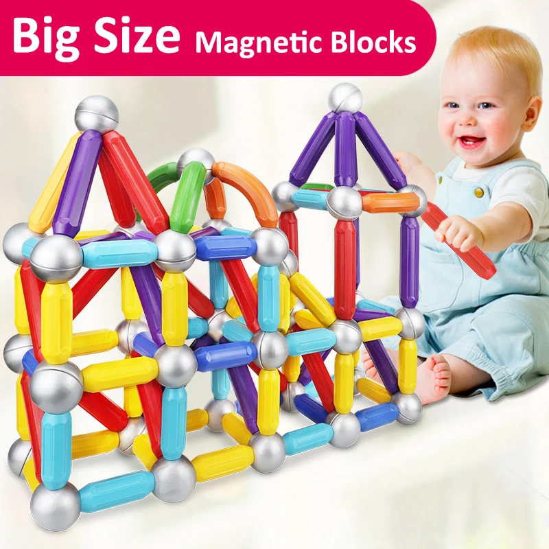 Kopen Big Size Magnetische Blokken Magneet Bars   Metalen Ballen Magnetische Designer Set Building Constructor Speelgoed voor Kinderen Geschenken