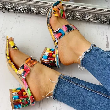 

Summer Sandals Women Elegant Sandals Ladies Casual Shoes Colorful Square Heels Sandalen Party Peep Toe Sandalia Feminina 2020