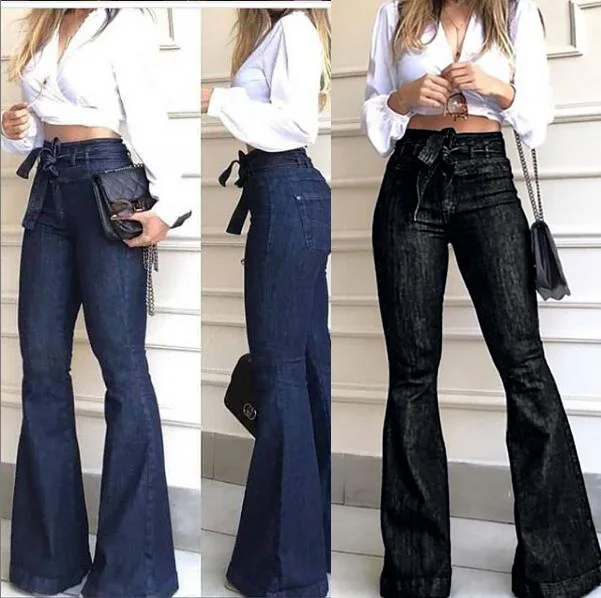 

South American Foreign Trade and Cross-Border High-Waisted Microprojectile Lace Bell-bottom Pants Wide Leg Pants Jeans