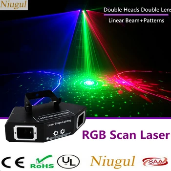 

Double Heads Double Lens Scan Laser Light DMX Linear Beam+Image Effect Stage Lights Disco Home Party Xmas DJ Scanner Projector