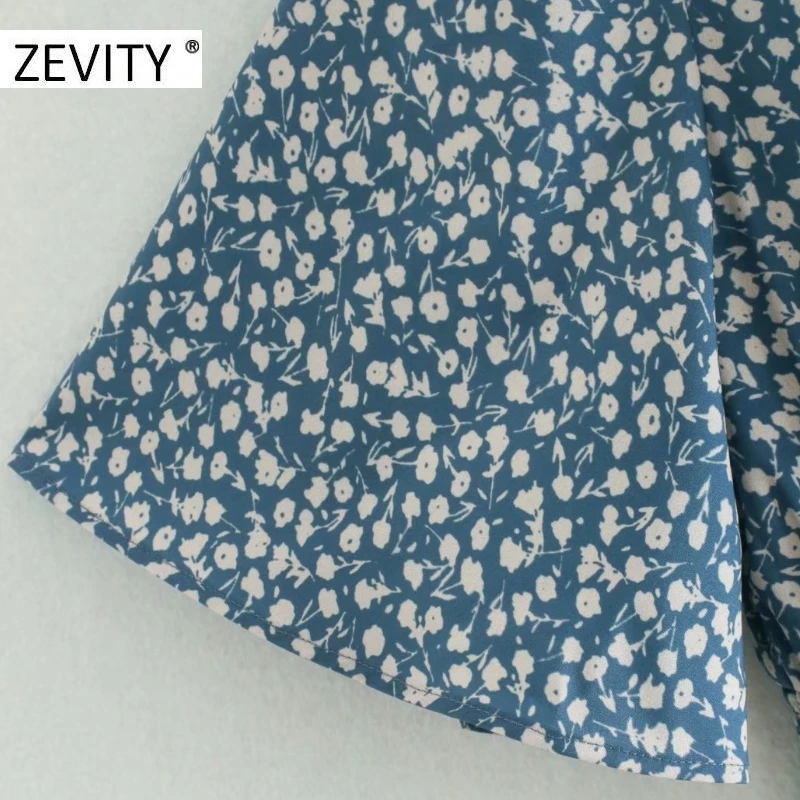 ZEVITY New women sweet v neck floral print elastic waist mini dress female short sleeve agaric lace vestidos chic dresses DS4431