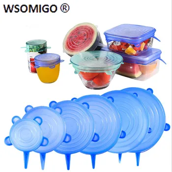 

6pcs/set Kitchen Accessories Silicone Cover Food Fresh Keeping Silicone Stretch Lids Caps for Fruit Dish Keep Kitchen Gadgets-S