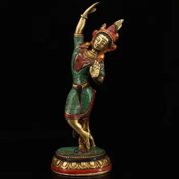 

wedding decoration Nepalese collection of old copper inlaid gemstones painted on the golden Tibetan green station statues