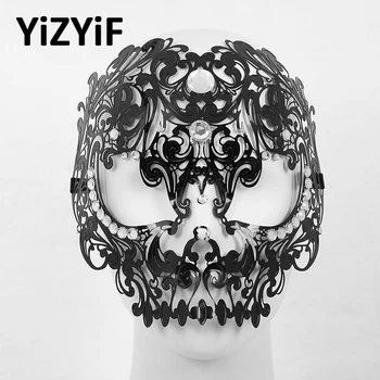 

Unisex Skeleton Face Mask Masquerade Mask Party Cosplay Metal Skull Cut Venetian Halloween Full Face Cover with Rhinestones