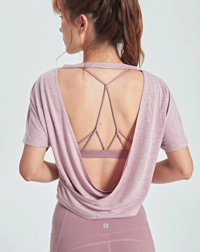 Sexy Backless Yoga Top Loose Quick Dry Tank Top Women Gym T-shirt Fitness Female Yoga Top Jersey Casual Workout Sports Shirt