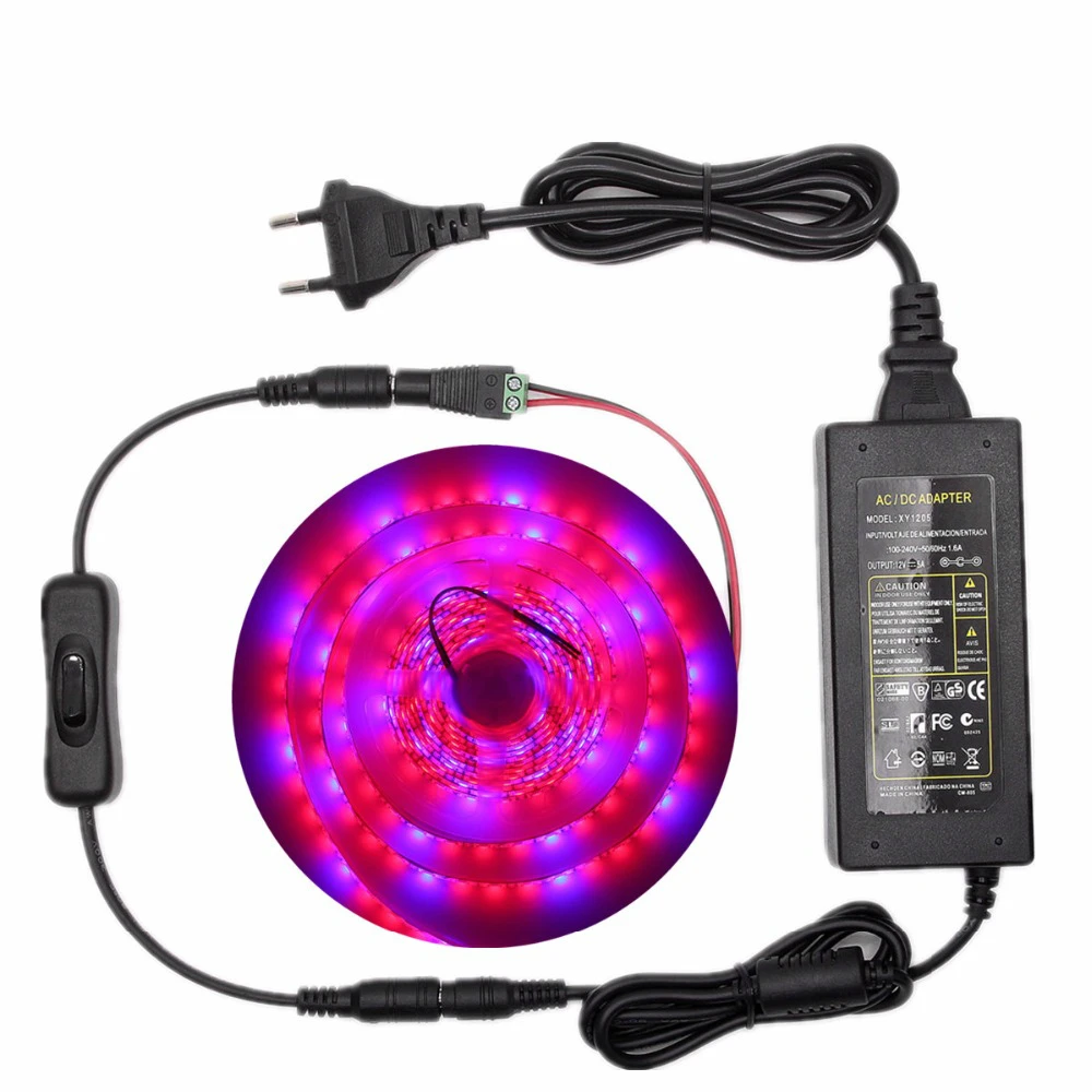 

5050 LED Grow Lights Waterproof DC 12V Plant Growing LED Strip Light tape Set with Power and Switch for Aquarium Greenhouse