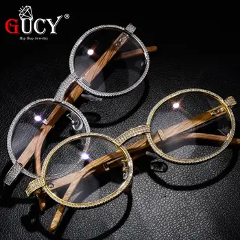 

GUCY Fashion Men Glasses Frame Women Eyeglasses Frame Round Clear Lens GlassesIced Out Cubic Zirconia Hip Hop Rock Glasses