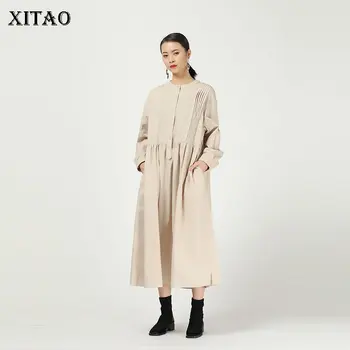 

XITAO Pleated Plus Size Dress Fashion New 2020 Spring Full Sleeve Pocket Goddess Fan Irregular Hem Patchwork Dress DMY2528