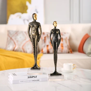

Luxury Abstract Metal Male Female Characters Wear Gold Masks Stand In Crystal Sculpture Modern Figurine Home Decor Accessories