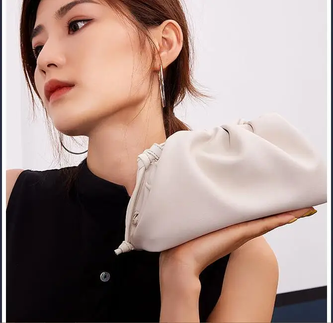 

Elegant clutch Bags Real Leather Cloud Shape Shoulder Bags Drawstring Latest Trend Bags