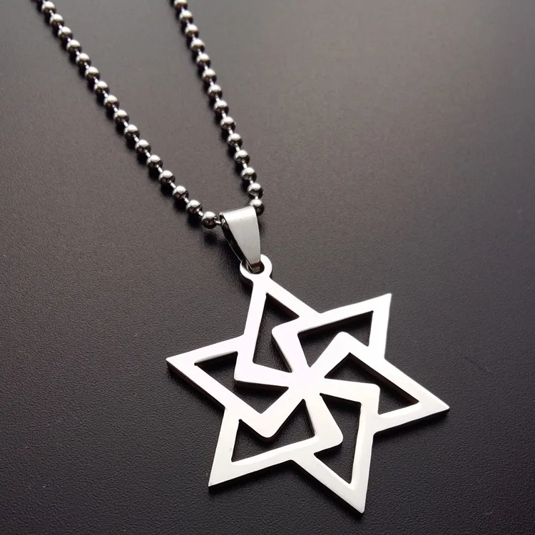 

1 Stainless Steel Israel Emblem Geometric Round Overlapping Triangle Hexagon Six-pointed Star Magic Symbol Necklace jewelry