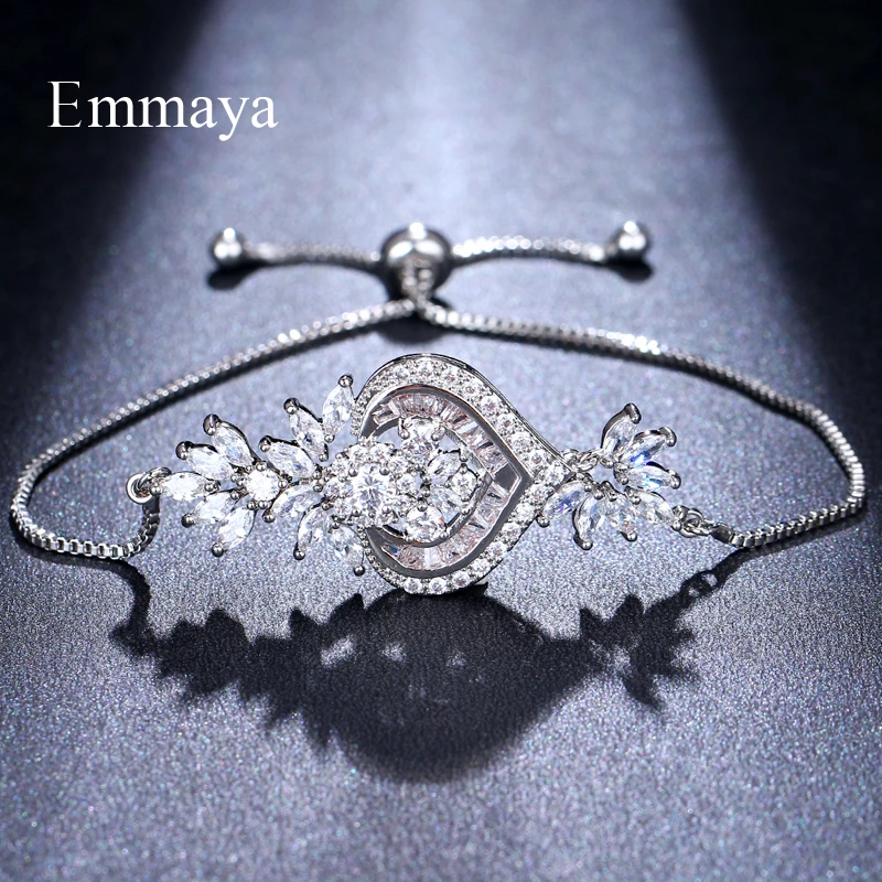 

Emmaya Women And Girls Lovely Heart shape Adjustable Colorful AAA CZ Charms Flower Bangle High Quality Bracelet Jewelry