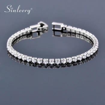 SINLEERY 16CM Round AAA Cubic Zirconia Tennis Bracelet For Women Rose Gold Silver Color Bridal Wedding Jewelry SL059 SSF
