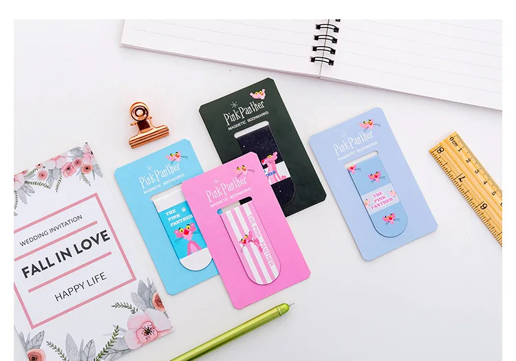 Kawaii магнитная закладка милый мультфильм розовый леопард книги маркер для студентов, учителя, школы, офиса, канцелярские товары, скрепки, закладки для книг