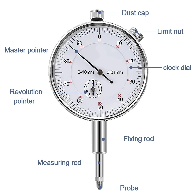 6tlg Genauigkeit Messuhr 0,01mm 0-10mm Meßwerkzeug Dial Indicator Tiefenmesser 