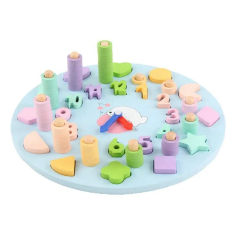 

1 Set Wooden Toys Baby Toys Early Education Teaching Aids Digital Clock Count Geometric Shape Matching Math Toys