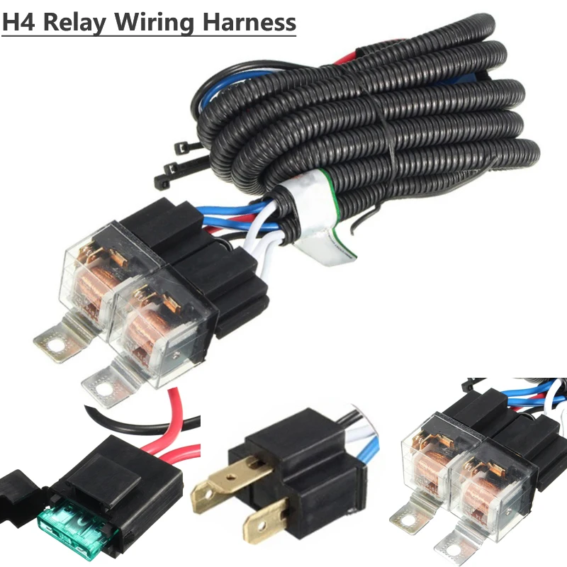 

H4 Relay Wiring Harness 12V ON/OFF Switch Kits Fit LED Work Lamp Ceramic Socket Fog Light Lamp Plug Wiring Harness