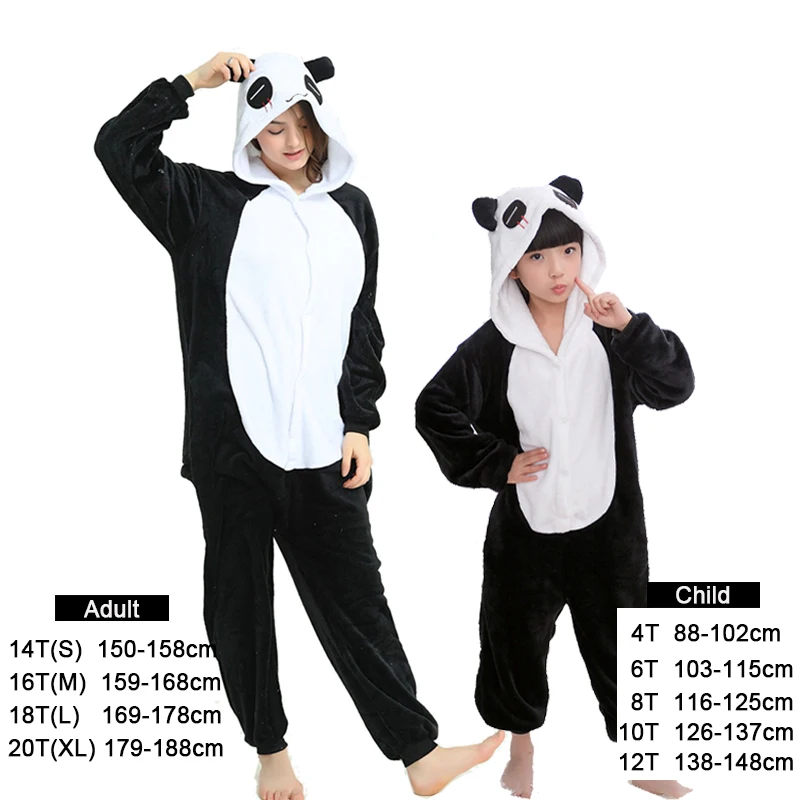 Kids Kigurumi Onesie Unicorn Pajamas For Woman Animal Wolf Panda Blanket Sleepers Baby Costume Winter Boy Girl Licorne Jumpsuit - Цвет: Panda