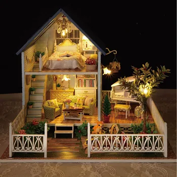 

DIY Nordic Holiday Wooden Villa Doll House Home Decoration Miniature Children Handcraft Building Model Kits Puzzle Assemble Toys