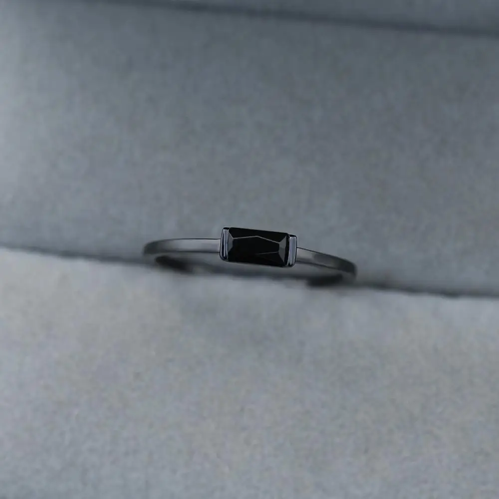 Милое женское маленькое кольцо с черным камнем, Настоящее 925 пробы, серебряное кольцо на палец, кольца для помолвки для женщин - Цвет камня: Black Gold