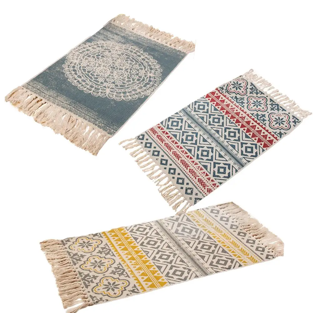 

Hemp Cotton Carpet Bohemian American Style Carpet Mat Living Room Bedroom Bedside Mat Retro Celebrity Tassel Blanket