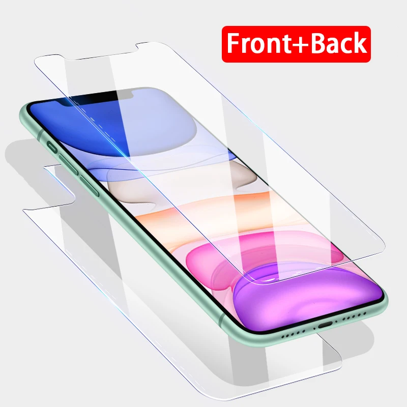  2 in 1 Bildschirm Zurück Gehärtetem Glas Schutz auf die für Apple iphone 6 7 8 Plus 10 X S XR XS 11
