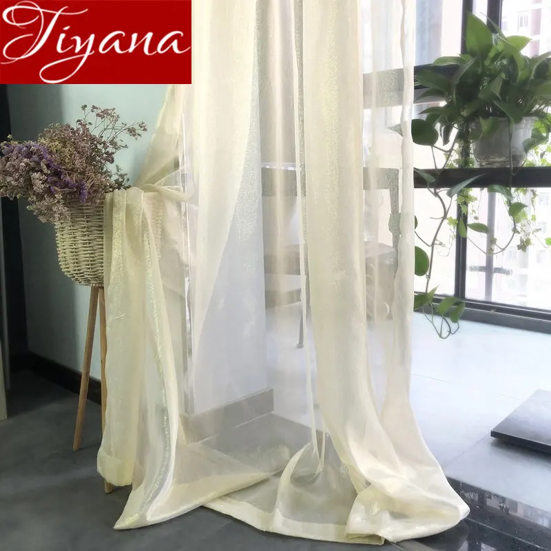 

Shiny Sheer Curtain Gold for Living Room Solid Voile Tulle Curtain Kitchen Drape Custom Made Small Window Treatment T&395#30