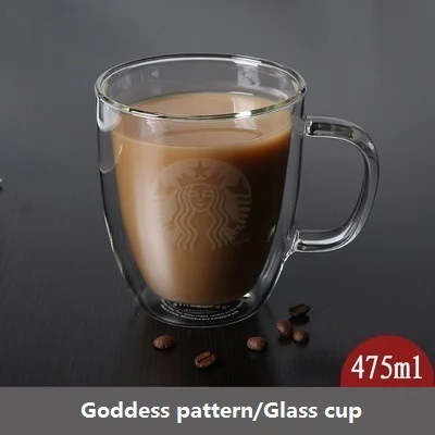 475ml Goddess Двойные кофейные кружки с ручкой, чашки для напитков, теплоизоляция, двойные стенки, стеклянная чайная чашка, креативный подарок, посуда для напитков, молоко - Цвет: 475ml Goddess