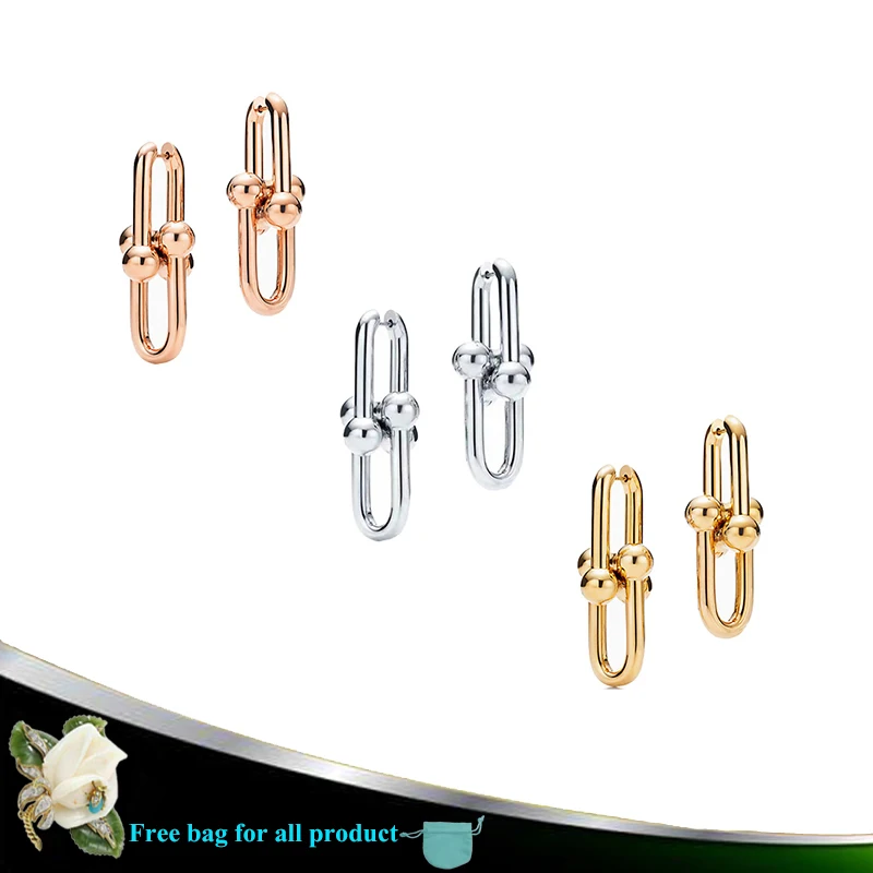 

Woman Earring 925 Sterling silver Jewelry U-shape buckle Stud Pendant accessories Tricolor Silverware Valentine's Day gift