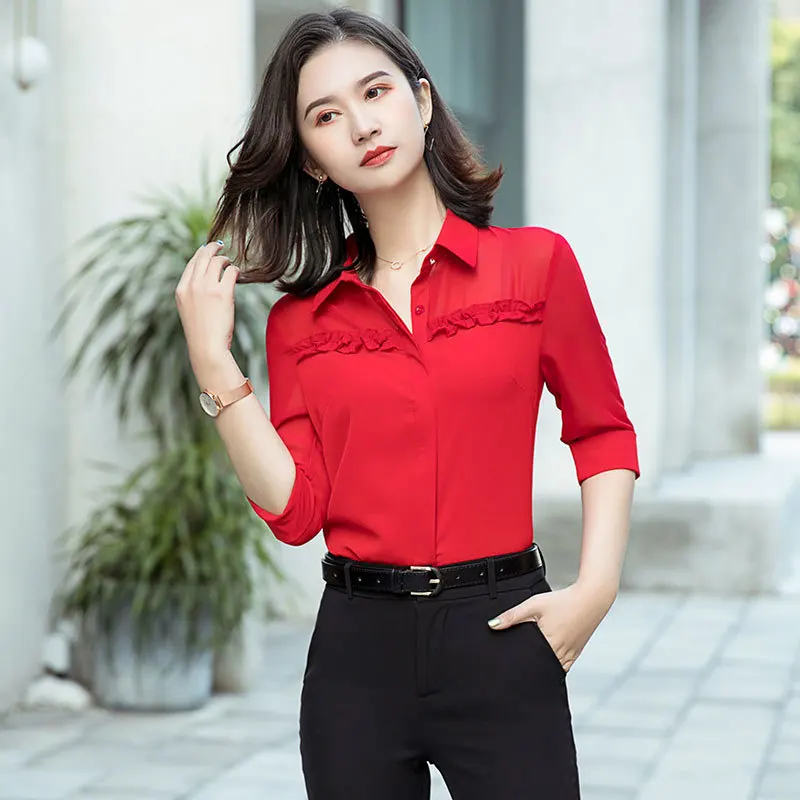 2021 Woman Summer Office Ladies Work Wear Blouses Female Tops Clothes OL Formal Uniform Designs Business for _ - AliExpress