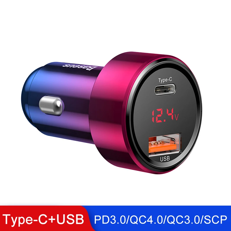 Baseus быстрое автомобильное зарядное устройство 6A 45 Вт двойной usb type C Зарядка для IPhone X 8 XS Max Xiaomi samsung huawei телефон Автомобильная Быстрая зарядка - Название цвета: Red USB and Type-C