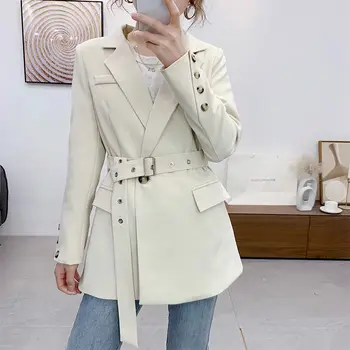 

Women 2020 Spring Autumn Chic Casual Single Button Notched Collar Blazers Female Solid Fashion Sashes Coats New Outerwear L25