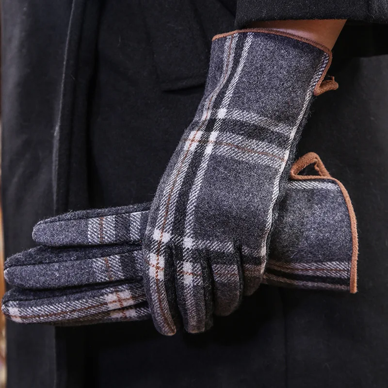 Новые перчатки осень-зима в году. Шерстяные двухслойные утолщенные плюшевые перчатки в британском стиле. Теплые шерстяные перчатки с сенсорным экраном