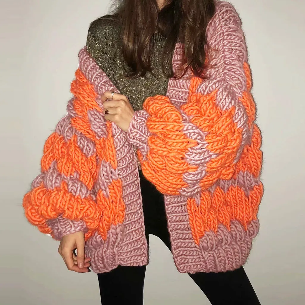 

Colorfaith Women's Sweaters Autumn Winter 2019 fashionable Casual V-Neck Cardigans Single Breasted Puff Sleeve Loose 9.3