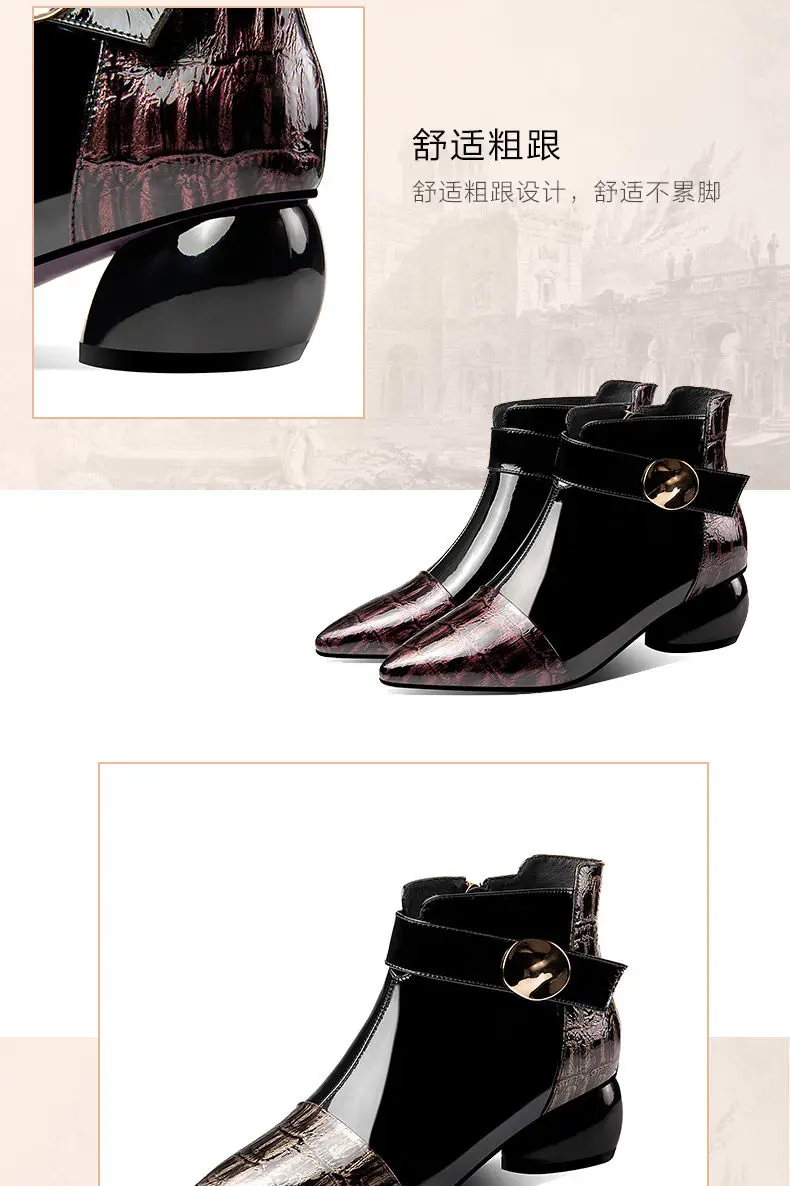 Г., новые модные женские ботильоны ботинки на не сужающемся книзу массивном каблуке зимняя обувь с плюшевой подкладкой боковая молния, Цвет: Золотой, винно-красный