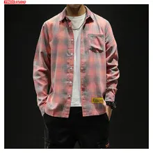 Прямая поставка Уличная Повседневная японский топ из тонкой ткани осеннее Полосатое клетчатое Мужское пальто хлопковая верхняя одежда мужские свободные рубашки