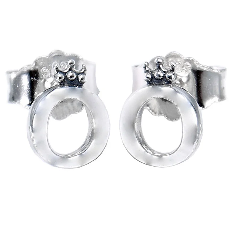 

Authentic 925 Sterling Silver Earring Polished Crown O Signature Earrings For Women Wedding Gift Fine Europe Jewelry