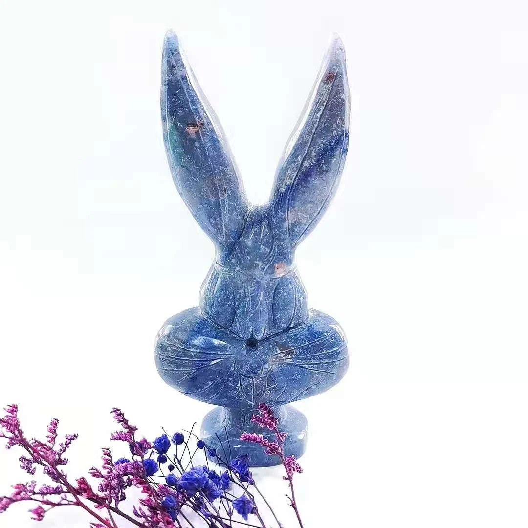 Conejo Orejas Largas 7" de madera tallada a mano ornamento de la decoración del hogar.
