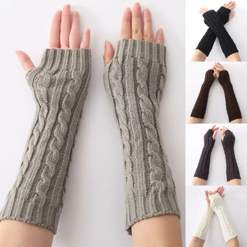 

Brand New Women Arm Warmer 1Pair Women's Cotton for Cable Knit Warm Winter Sleeve Fingerless Gloves Solid Autumn Winter Hot 2019