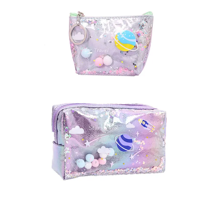 Большая мультяшная косметичка, лазерная ПВХ коробка для ручек, красочная косметичка, креативная Милая Подарочная сумка для девочек