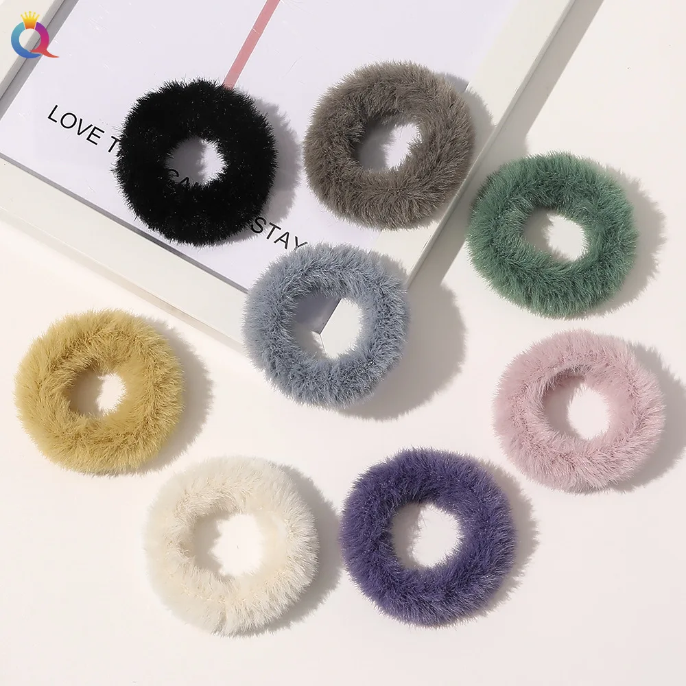 

Plush scrunchie hair rope Soft Fur Elastic hair accessories for women Simple Candy color Hair Rings 2020 new headpiece