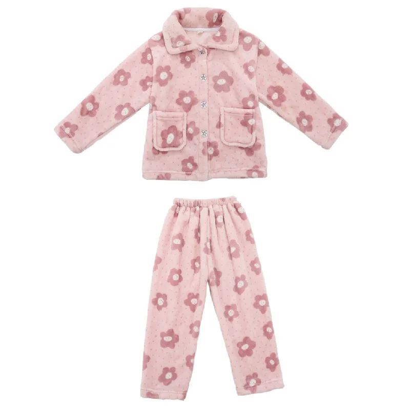 Рождественские пижамные комплекты зимняя одежда для девочек одежда для сна с цветочным принтом Фланелевая Пижама для подростков детские пижамы для малышей