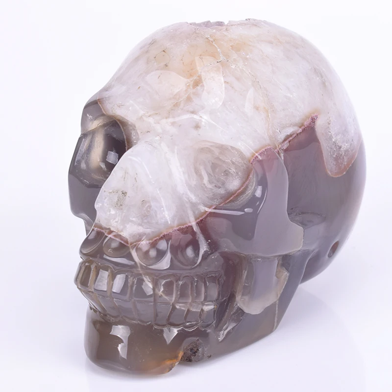 

Natural Agate Geode Hand Carved Quartz Crystal Skull Statue Reiki Healing Stone Skull Sculpture Home Decor Art Collection