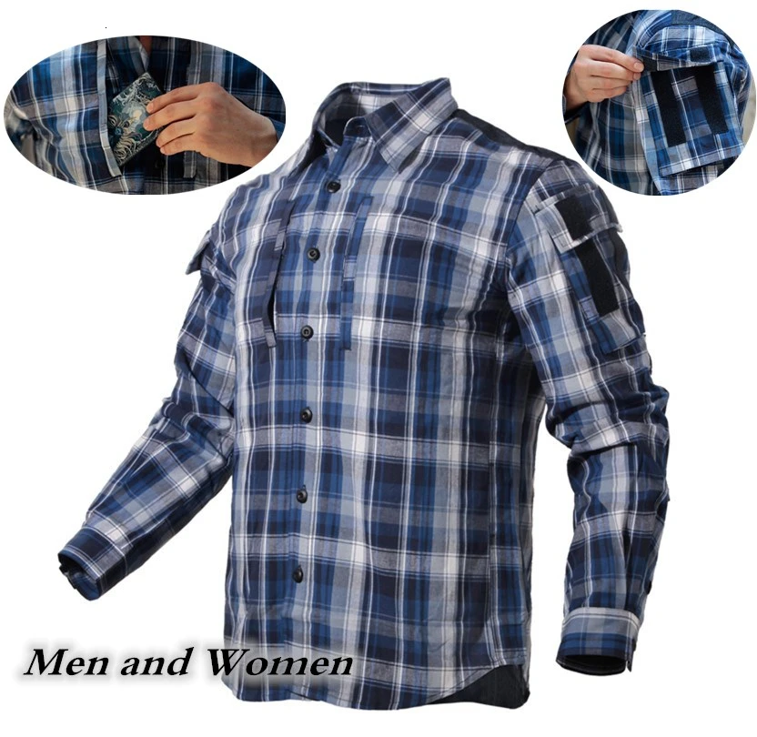 Мужская и женская тактическая рубашка в клетку с длинным рукавом дышащая