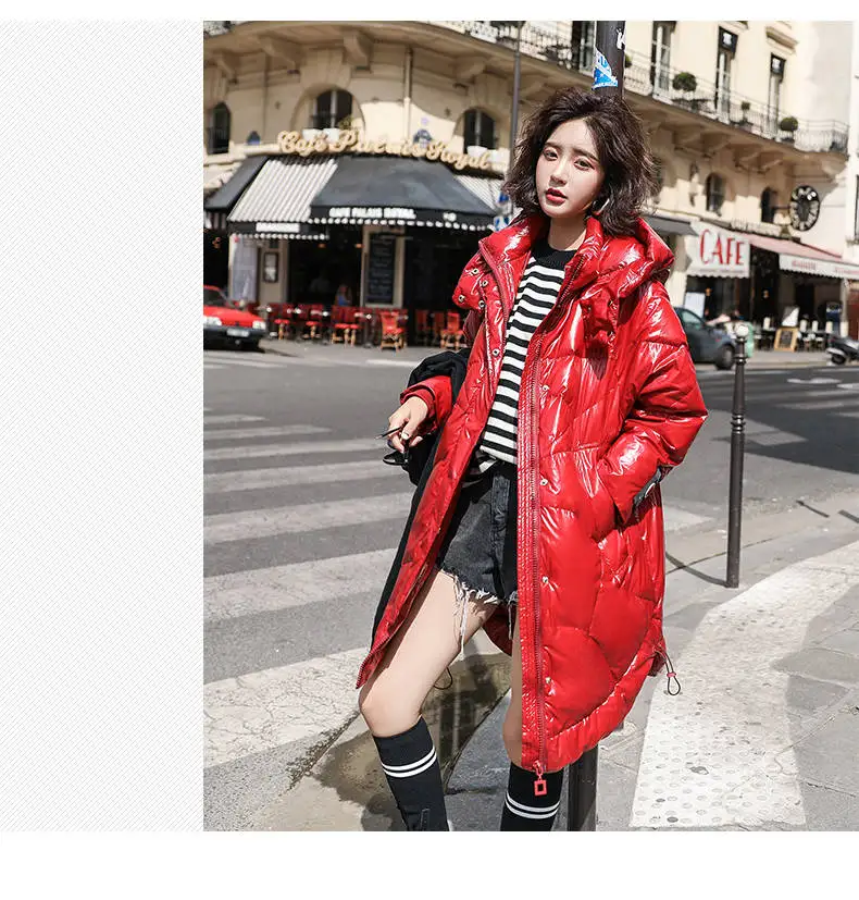 Толстая парка, пальто, Красная Зимняя Куртка средней длины, женский пуховик с капюшоном размера плюс, Женский, Женское пальто, верхняя одежда, корейский пуховик, стеганый